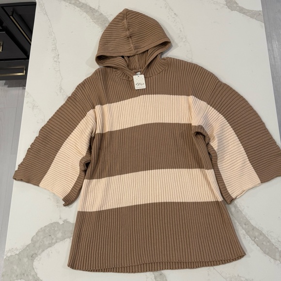 Free People Beach NWT Kami Hooded Sweater Set Womens Small Brown/Cream Oversized - Picture 6 of 15